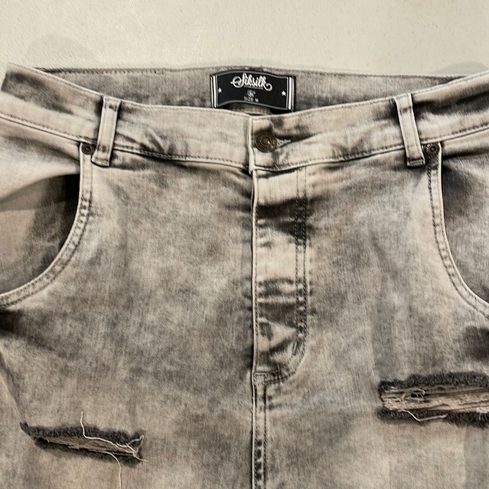 Siksilk Denim grey and black size medium Button fly distressed skinny